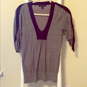 Navy and white striped quarter sleeve sweater